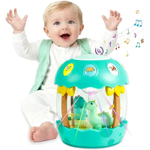 M SANMERSEN Baby Boy Toys 6-12 Months, Dinosaur Rotating Light Up Musical Baby Toys for 0-6 12-18 Months Newborn Infant Crawling Tummy Time Toys, Birthday Xmas Valentines Day Baby Boy Gifts - Green