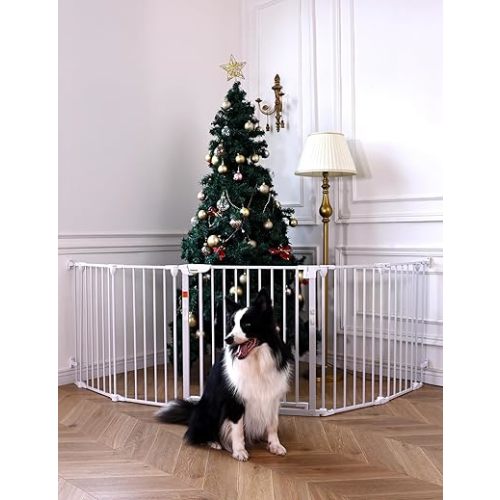 Babelio Baby Gate Extra Wide, Auto Close Dog Gate Pet Gate for House Stairs Doorways Fireplace (White, 104" Wide Gate - 5 Panels)