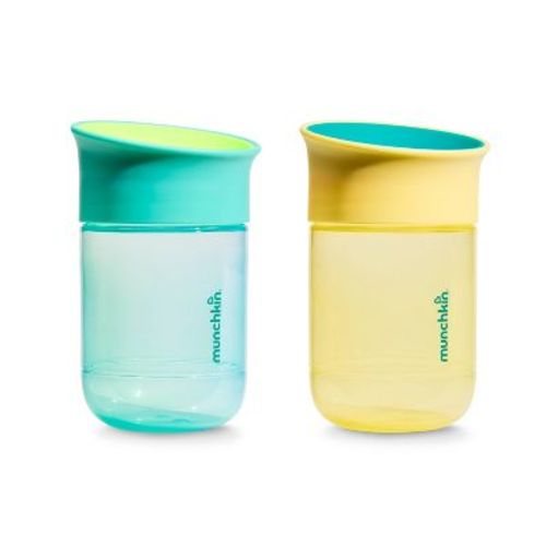 Munchkin 10oz Plastic Miracle Spoutless Spill-Proof Sippy Cups for Kids', Medium Flow - Blue/Yellow 2pk