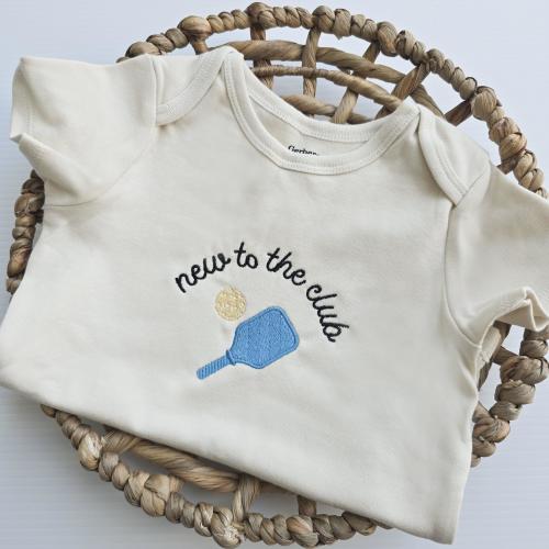 Embroidered New to the Club Pickleball ONESIES® brand pickleball Bodysuit Daddy's Pickleball Buddy Pregnancy Baby Announcement Unique P32