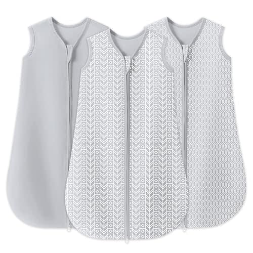 SWEET DOLPHIN Baby Sleep Sack 0-6 Months - 100% Cotton 2-Way Zipper TOG 0.5 Infant Wearable Blanket, Newborn Essentials Toddler 3 Pack Sleeping Sacks - Grey