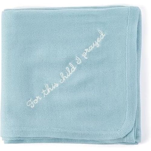 Hallmark Blue Knit Religious Baby Blanket