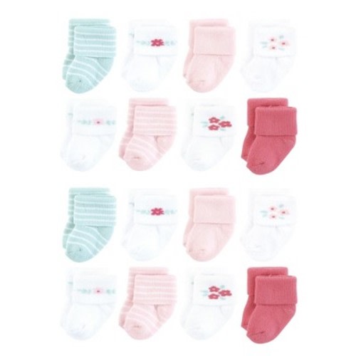 Hudson Baby Cotton Rich Baby Terry Socks 16-Pack, Color: Tiny flowers, Size: 0-6 months