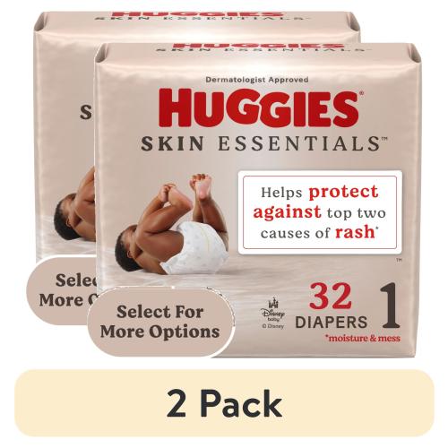 (2 pack) Huggies Skin Essentials Baby Diapers for Sensitive Skin, Size 1 (8-14 lbs), 32 Ct (Select for More)