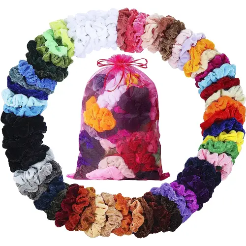 Velvet Scrunchies for Women, Girls & Kids - 60 Pack Ponytails Hair Ties Scrunchie Bulk Scrunchy Ponytail Holders for Thick, Curly, Medium, Thin & Fine Hair