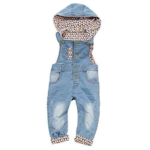 KIDSCOOL SPACE Baby Denim Overall,Hooded Little Kid Jean Jumper