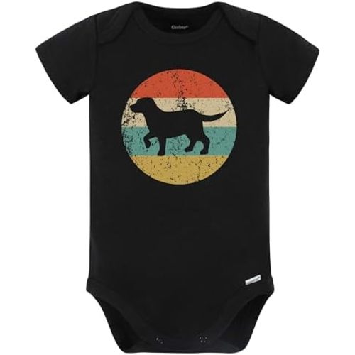 Retro Labrador Retriever Icon Dog Silhouette Baby Bodysuit (Black)