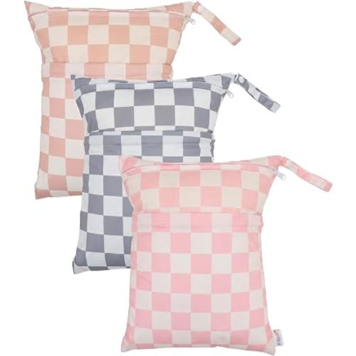 ALVA ALVABABY 3pcs Medium Cloth Diaper Wet Dry Bags Waterproof Reusable with Two Zippered Pockets Travel Beach Pool Daycare Soiled Baby Items Yoga Gym Bag for Swimsuits or Wet Clothes 3L-ZM47