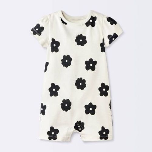 Baby Girls' Floral Short Sleeve Romper - Cloud Island™ White Newborn