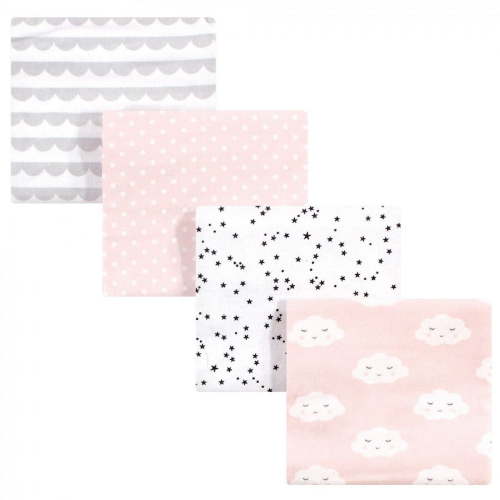 Hudson Baby Infant Girl Cotton Flannel Receiving Blankets, Pink Clouds, One Size