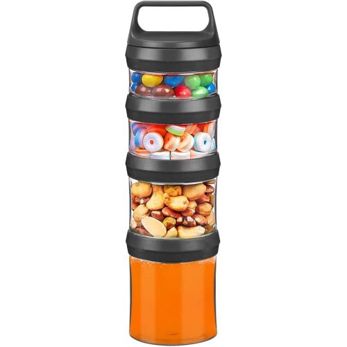 SELEWARE Stackable Snack Jars, Twist Lock Stackable Containers Set, Food Storage Travel Container for Storing Milk Protein Powder Snacks, BPA Free, 4-Piece for 1 Pack (Black, Total 31oz)