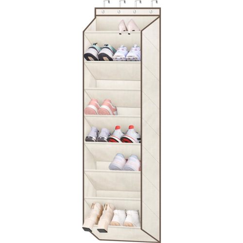 SLEEPING LAMB Over The Door Shoe Organizer for Closet with Large Deep Pockets, Narrow Shoe Rack for Door Hanging Boots Storage, Beige