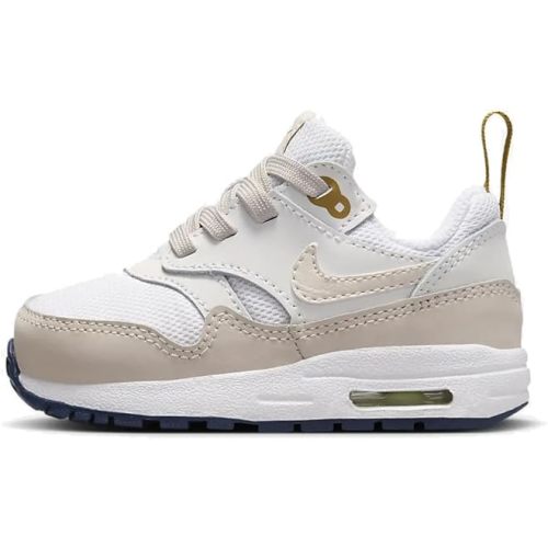 NIKE Air Max 1 EasyOn Baby/Toddler Shoes (DZ3309-103, White/Bronzine/Midnight Navy/Light Orewood Brown) Size 4