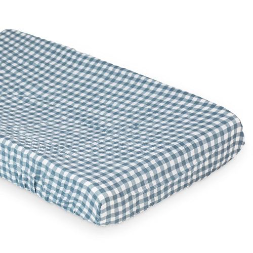 Lulujo Muslin Change Pad Cover - Fitted Changing Pad Cover for Boys and Girls -32"x17", 1 Pack (Navy Gingham)