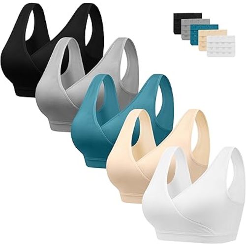 HBselect 5 Pack Nursing Bras for Breastfeeding, Maternity Nursing Sleep Bra Wireless Pregnancy Sleep Bralette