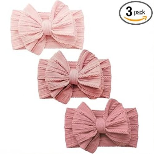 Baby Bows Headbands Soft Nylon Handmade Hair Accessories for Newborn Infant Toddler Kids (3 Mixed Pink, Large)