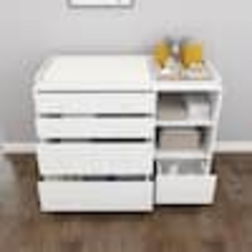 FUFU&GAGA 5-Drawers White Wood Dresser Vanity Table Chest of Drawers Storage Cabinet with Shelf 36.1 in. H x 47.2 W x 19.7 D KF200066-01-KPL