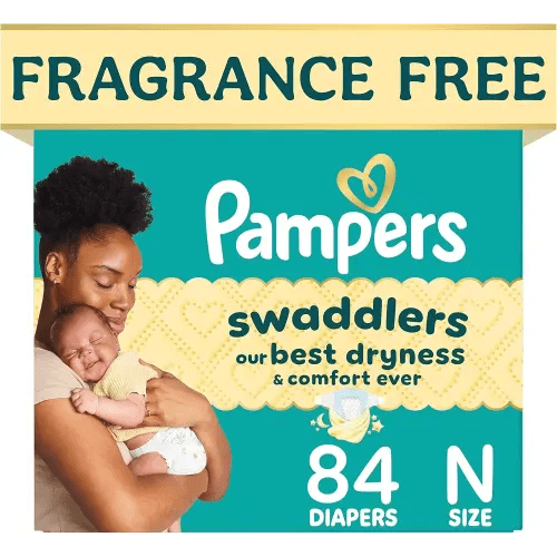Pampers Swaddlers Newborn Diapers, Size Newborn (10 lbs), 84 Count, Fragrance Free, Hypoallergenic, Absorbent, Pediatrician Recommended, Skin Safe