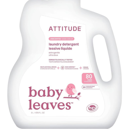 ATTITUDE Baby Laundry Detergent Liquid, EWG Verified, Safe for Baby Clothes, Infant and Newborn, Vegan and Naturally Derived Washing Soap, HE Compatible, Unscented, 80 Loads, 67.6 Fl Oz