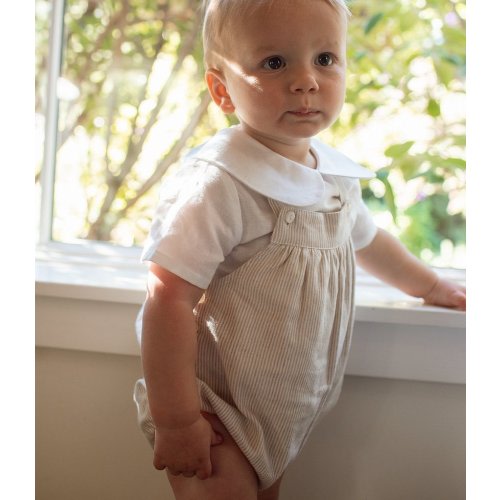 Edgehill Collection x Megan Karp Baby Boys Oliver Overall Linen Cotton Blend Top & Overall Bubble Romper Set