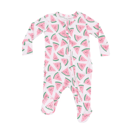 Angel Dear 2 Way Zipper Ruffle Back Footie - Watermelon Hearts