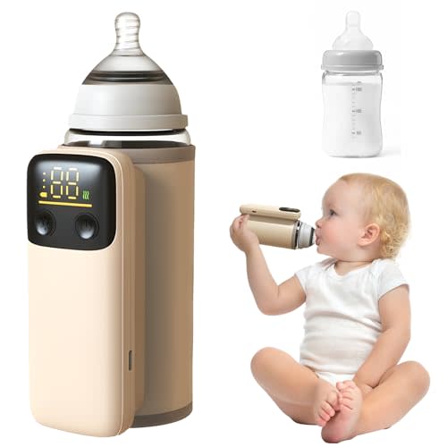 Portable Baby Milk Bottle Warmer for Breastmilk and Formula Feeding,Travel Fast Baby Bottle-Feeding Breast Milk Waterless Warmer,Rechargeable 6000 mAh Battery,Digital Display,Bottle Warmer On the Go