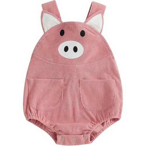 woshilaocai Baby Boy Girl Corduroy Romper Farm Animal Overalls with Pockets Cute Toddler Fall Outfit