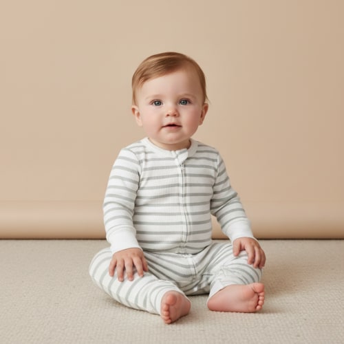 Organic 2-Way Zip Romper - Fog Stripes