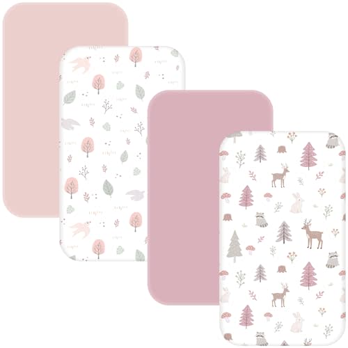 4 Pack Bedside Bassinet Sheets - 33"x20" Bassinet Sheets for Baby Delight, Angelbliss & Most Regular Size Bedside Sleeper | Ultra Soft & Skin Friendly Bassinet Fitted Sheet for Girls (Dusty Rose)
