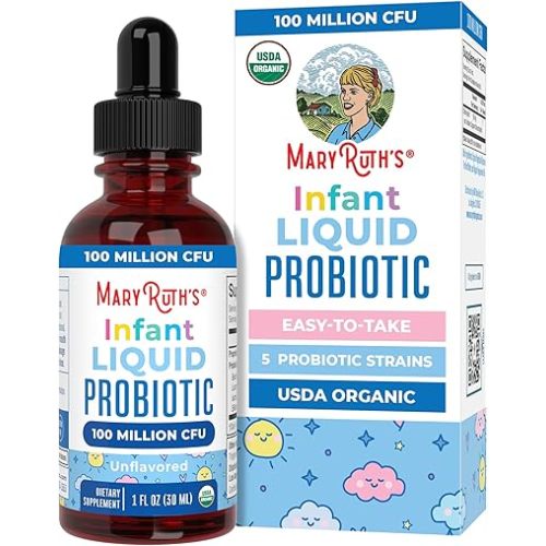 MaryRuth's Organic Infant Liquid Probiotic for Ages 6-12 Months | 100 Million CFU | 5 Probiotic Strains | Probiotics for Infants | Proprietary Probiotic Blend | USDA Organic | Vegan | Unflavored |1 oz