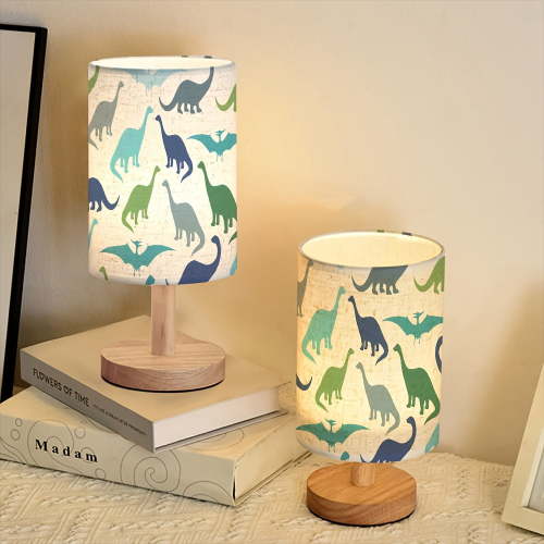 Cartoon Dinosaur Animal Print Bedside Lamp | Ambient Lighting with Natural Wood Grain, Three-Color Adjustable, Perfect for Bedrooms and Dorm Rooms, Modern Style