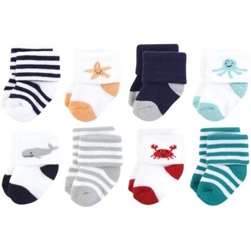 Hudson Baby Unisex Baby Cotton Rich Newborn and Terry Socks, Blue Sage Stripe, 0-6 Months