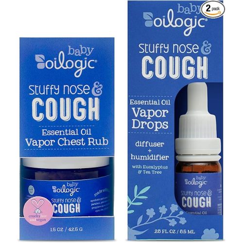 Oilogic Stuffy Nose & Cough Baby Essentials - Baby Humidifier Vapor Drops for Diffuser & Humidifier & Chest Vapor Rub - Gentle Essential Oil Blends Soothe Cough & Stuffy Noses & Support Restful Sleep