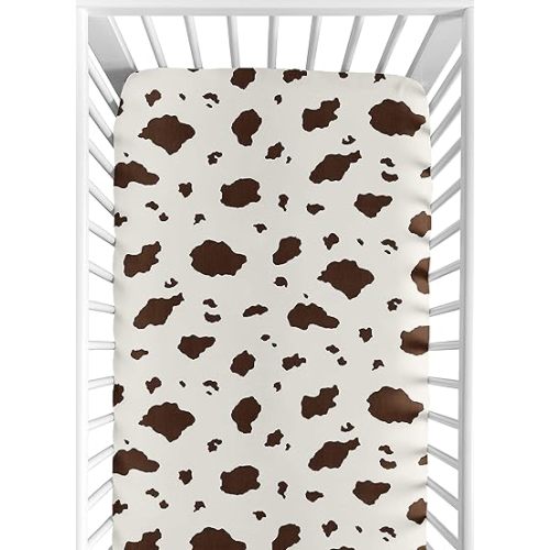 Sweet Jojo Designs Fitted Baby Crib Sheets (Cow Print) for Boys or Girls, Infant Nursery, Toddler Room - Standard Size (Brown & Off White for the Western, Cowboy, Southern Charm, Wild West Collection)