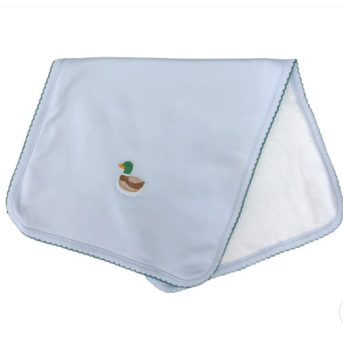 Mini Mallard Embroidered Burp Cloth- Light Blue
