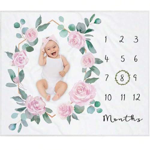 Baby Milestone Blanket For Baby Girl, Baby Monthly Milestone Blanket Girl, Newborn Baby Blankets For Girls Months Photography Background, Baby Growth Chart Blanket, Floral Nursery Blanket Baby Shower Family Decorations Gifts Baby Shower Easter Gift Things