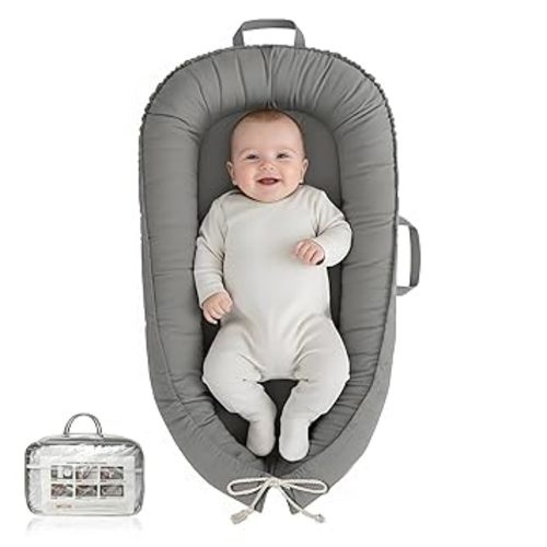 Baby Lounger - Infant Lounger for Newborn 0-24 Months, Pure Cotton Breathable Baby Nest Lounger, Newborn Essentials for Baby Boys & Girls, Portable Baby Lounger for Home and Travel