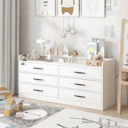 Winkalon 6 Drawer Dresser for Bedroom,Chest of Drawers with Metal handles,Dresser for Closet,Kids,White