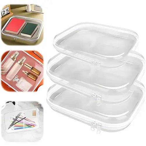 3-Pack Large Capacity Double Zipper Storage Box, Transparent - TikTok Shop