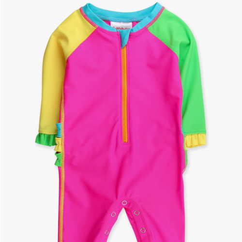 Full Length Long Sleeve Rash Guard One Piece Swimsuit, with Signature Rear Ruffles