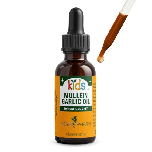 Herb Pharm Kids Mullein Garlic Ear Oil: Alcohol-Free Herbal Ally for Kids, Made with Certified Organic Mullein, Certified Organic Garlic, & USDA Organic Calendula, Topical Use Only, for Children, 1 oz