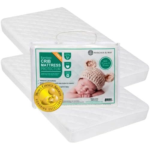 2 Pack Waterproof Crib Mattress Protector Pad (Mom's Choice Award Winner) Noiseless - Dryer Friendly - Ultra Soft Deluxe Bamboo Rayon - Fitted, Quilted - 28 x 52 x 9 inches by Margaux & May