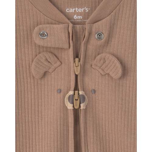 Baby Bear Cotton 2-Way Zip Sleep & Play Pajamas - Brown