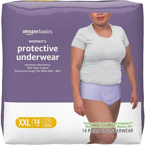 Amazon Basics Postpartum Incontinence Underwear for Women, Maximum Absorbency, Fresh Protection, Bladder Leak Protection, Disposable, XX-Large, Lavender, 14 Count