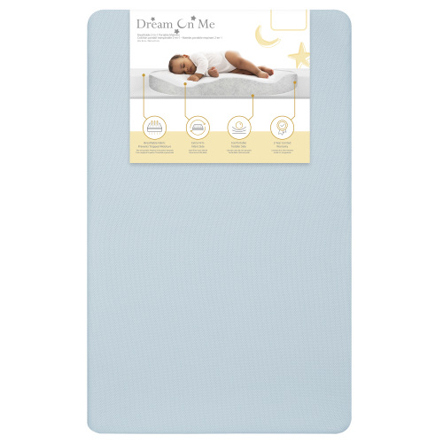 Dream On Me Snuggles Breathable Extra Firm Baby Portable/Mini Crib Fiber Mattress, Blue Mist