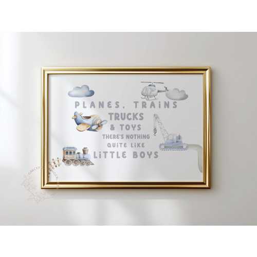 Blue Baby Boy Nursery Print: Planes, Trains, Trucks Quote | Printable Wall Art (Digital Download)