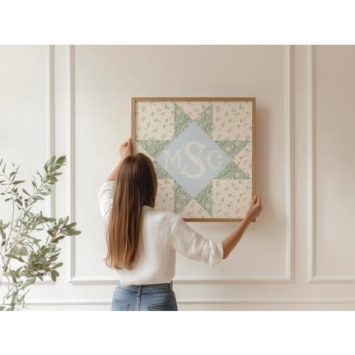 Monogram Quilt Block Art Print: Personalized Nursery Decor