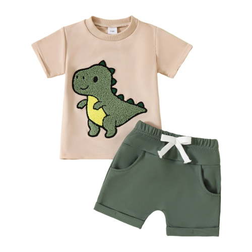 Toddler Baby Boy Summer Clothes 6 12 18 24 Months 2T Embroidery T-Shirt Shorts Sets Casual Truck Excavator Dinosaur Outfits