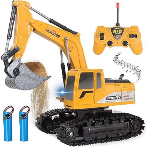 Remote Control Excavator Toys for Boys, RC Excavator Toy for Boys 3 4 5 6 7 8 Year Old Kids Christmas Birthday Gift，RC Digger Truck Construction Vehicles with Metal Shovel & Light