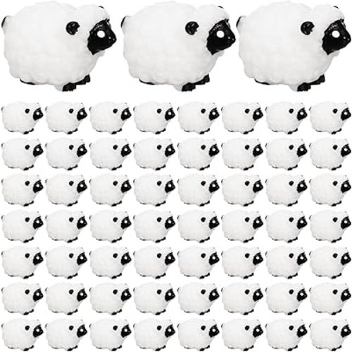 100Pcs Mini White Sheep Miniature Resin Sheep Figurines Cute Little Figurines Fairy Outdoor Moss Ornaments Landscape Garden DIY Ornament Accessories for Indoor Outdoor Black